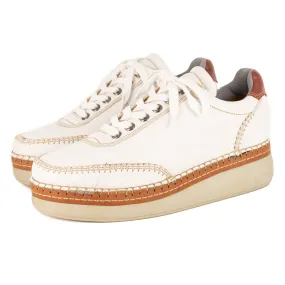 Accra : Ladies Leather Platform Espadrille Sneaker in White Cayak