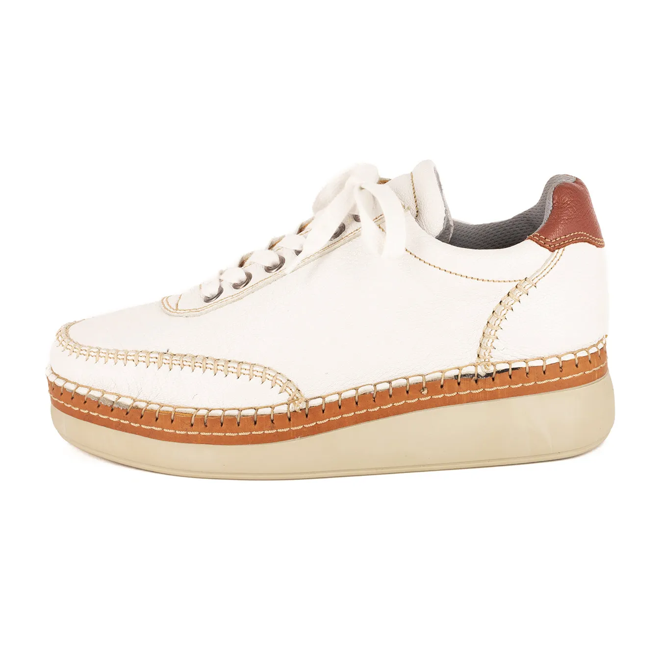 Accra : Ladies Leather Platform Espadrille Sneaker in White Cayak