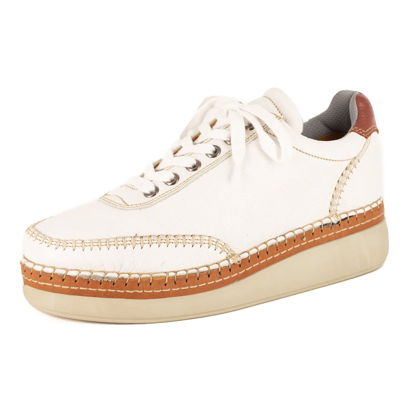 Accra : Ladies Leather Platform Espadrille Sneaker in White Cayak