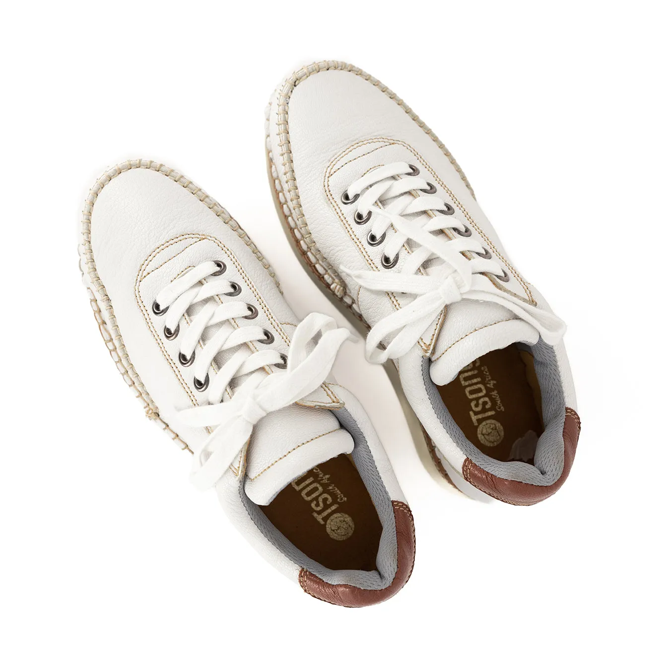 Accra : Ladies Leather Platform Espadrille Sneaker in White Cayak
