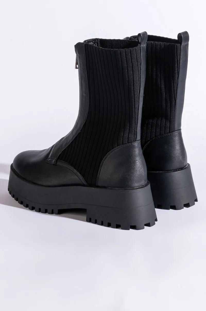 AZALEA WANG KENNEDY KNIT FRONT ZIP FLATFORM BOOTIE IN BLACK