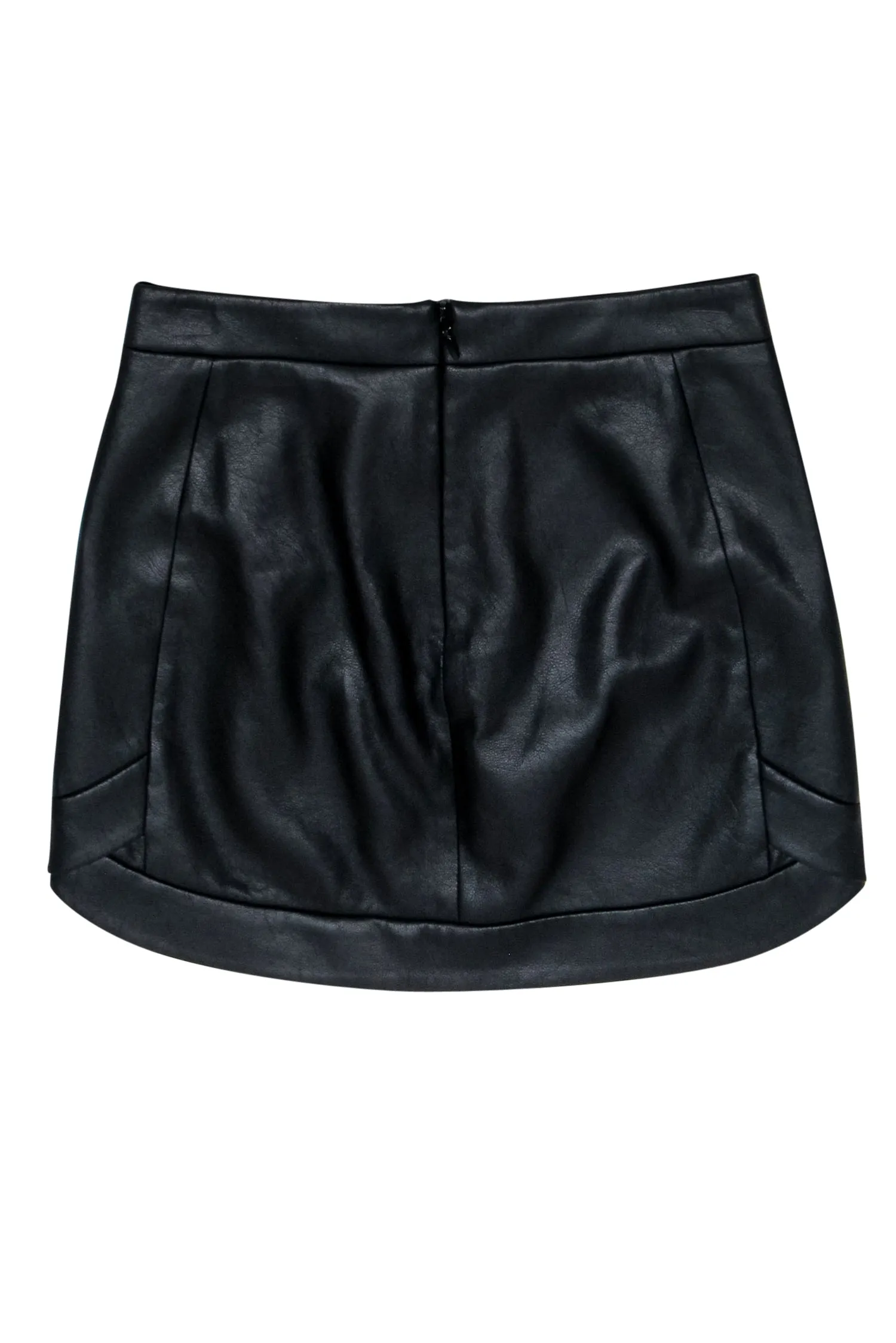 BCBG Max Azria - Black Faux Leather "Kanya" Miniskirt w/ Curved Hem Sz XXS