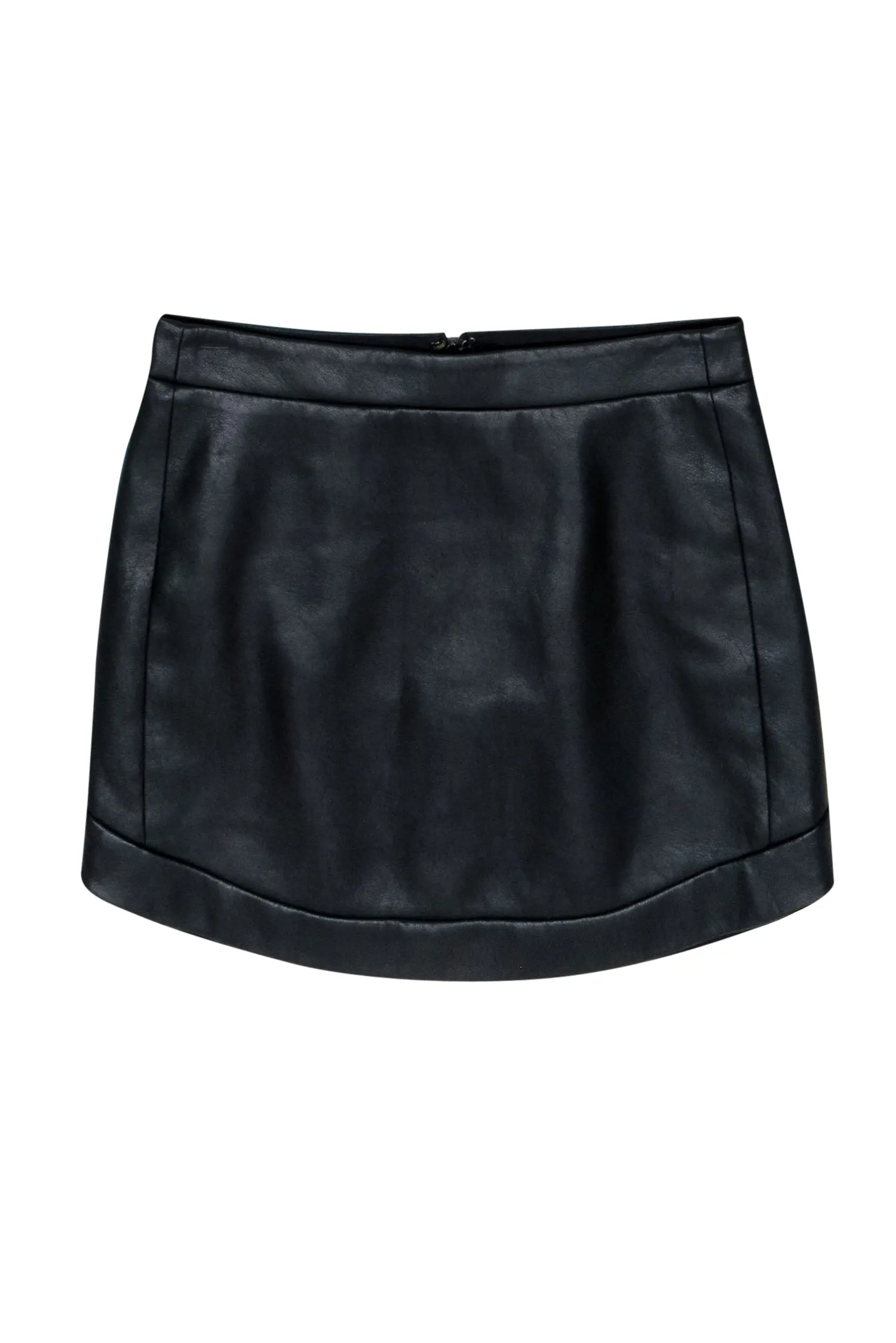 BCBG Max Azria - Black Faux Leather "Kanya" Miniskirt w/ Curved Hem Sz XXS