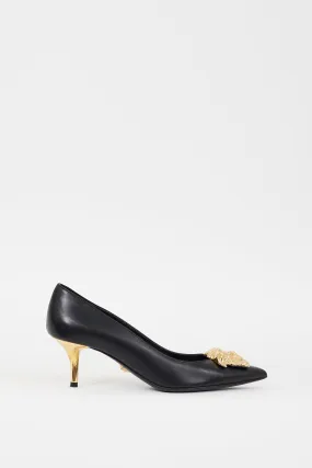 Black & Gold Leather Medusa Palazzo Pump