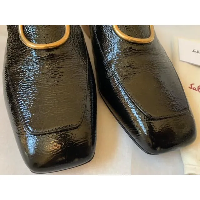 Black Lana Embellished Textured Patent-leather Loafers