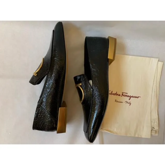 Black Lana Embellished Textured Patent-leather Loafers