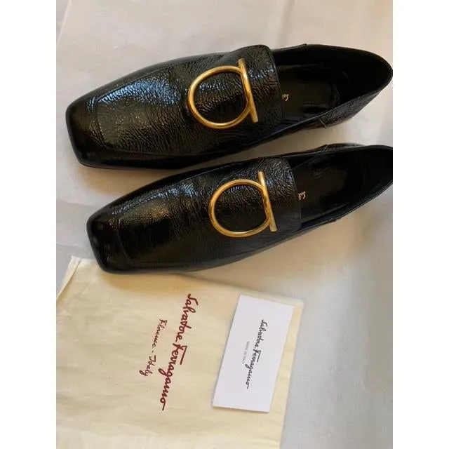 Black Lana Embellished Textured Patent-leather Loafers