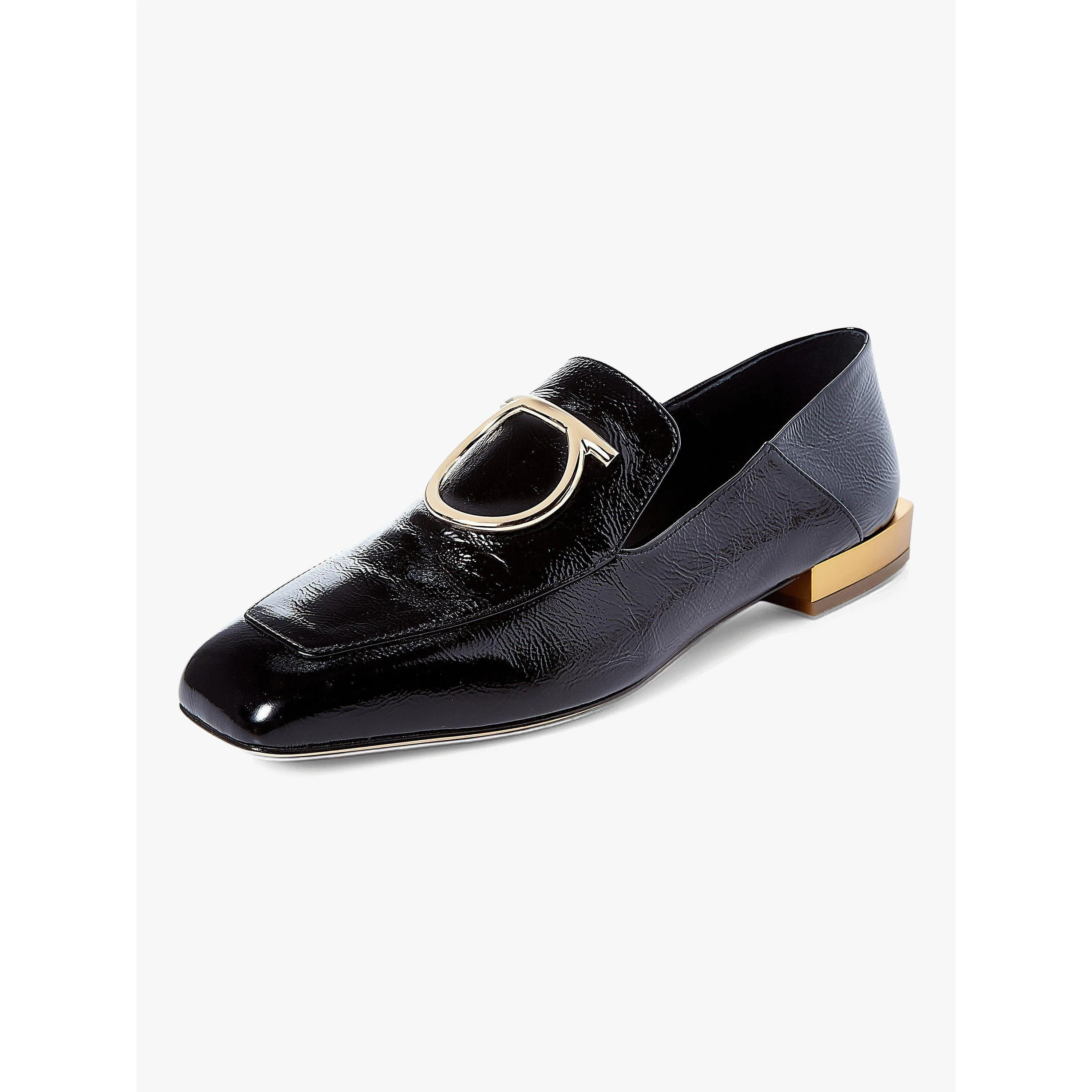 Black Lana Embellished Textured Patent-leather Loafers
