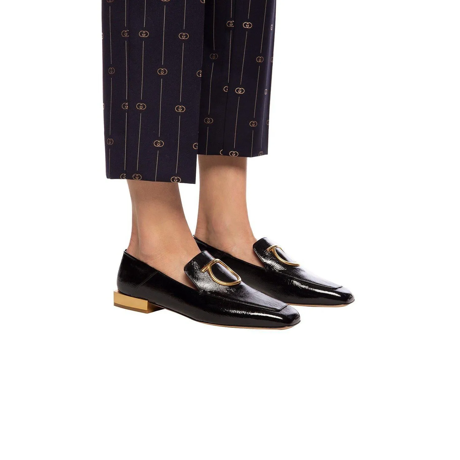 Black Lana Embellished Textured Patent-leather Loafers