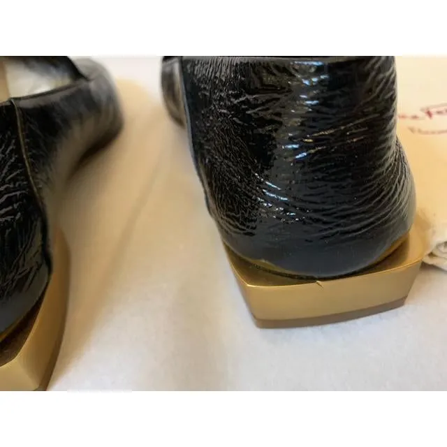 Black Lana Embellished Textured Patent-leather Loafers