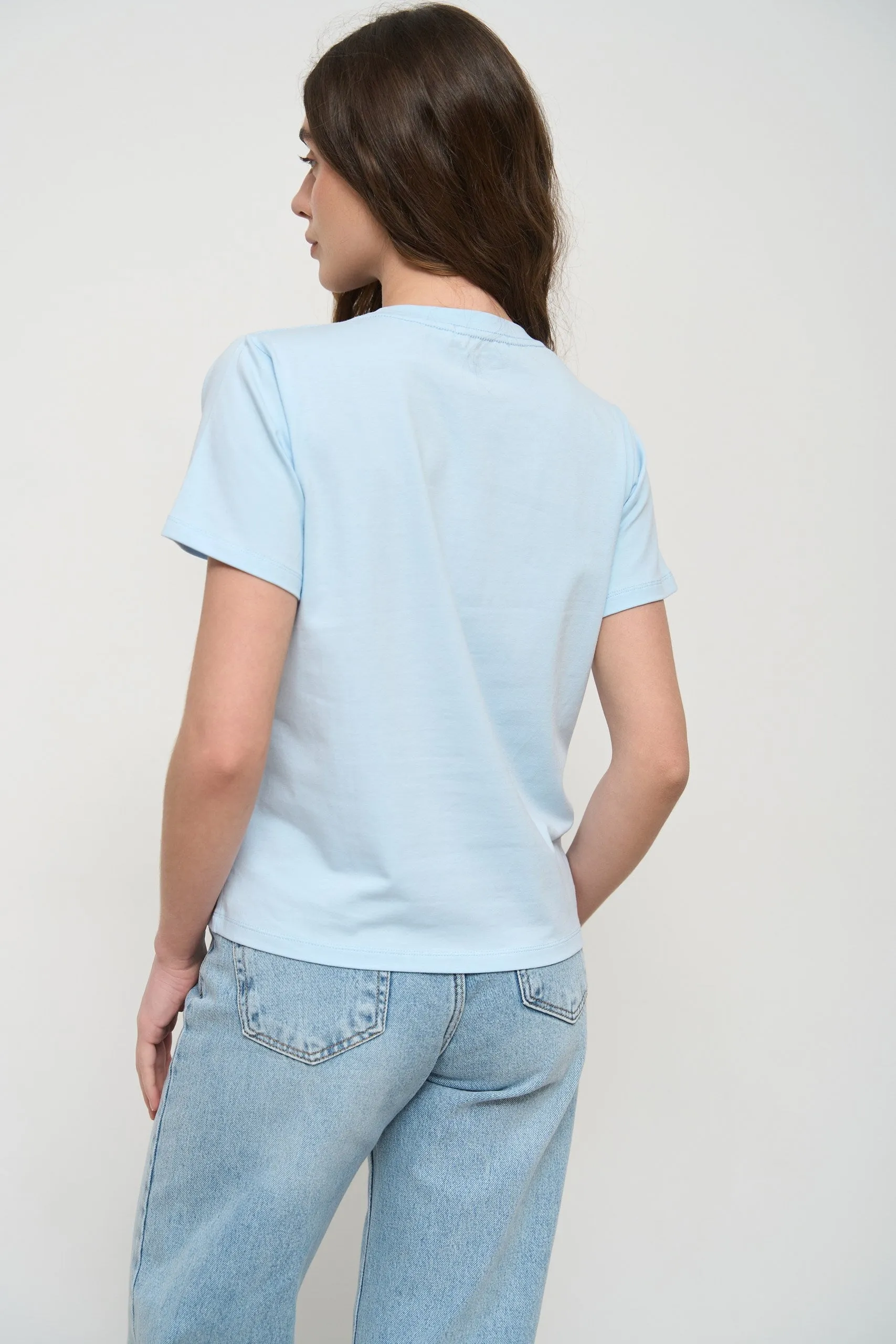 Blue Ribbed Seam Detail T-Shirt