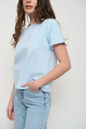 Blue Ribbed Seam Detail T-Shirt