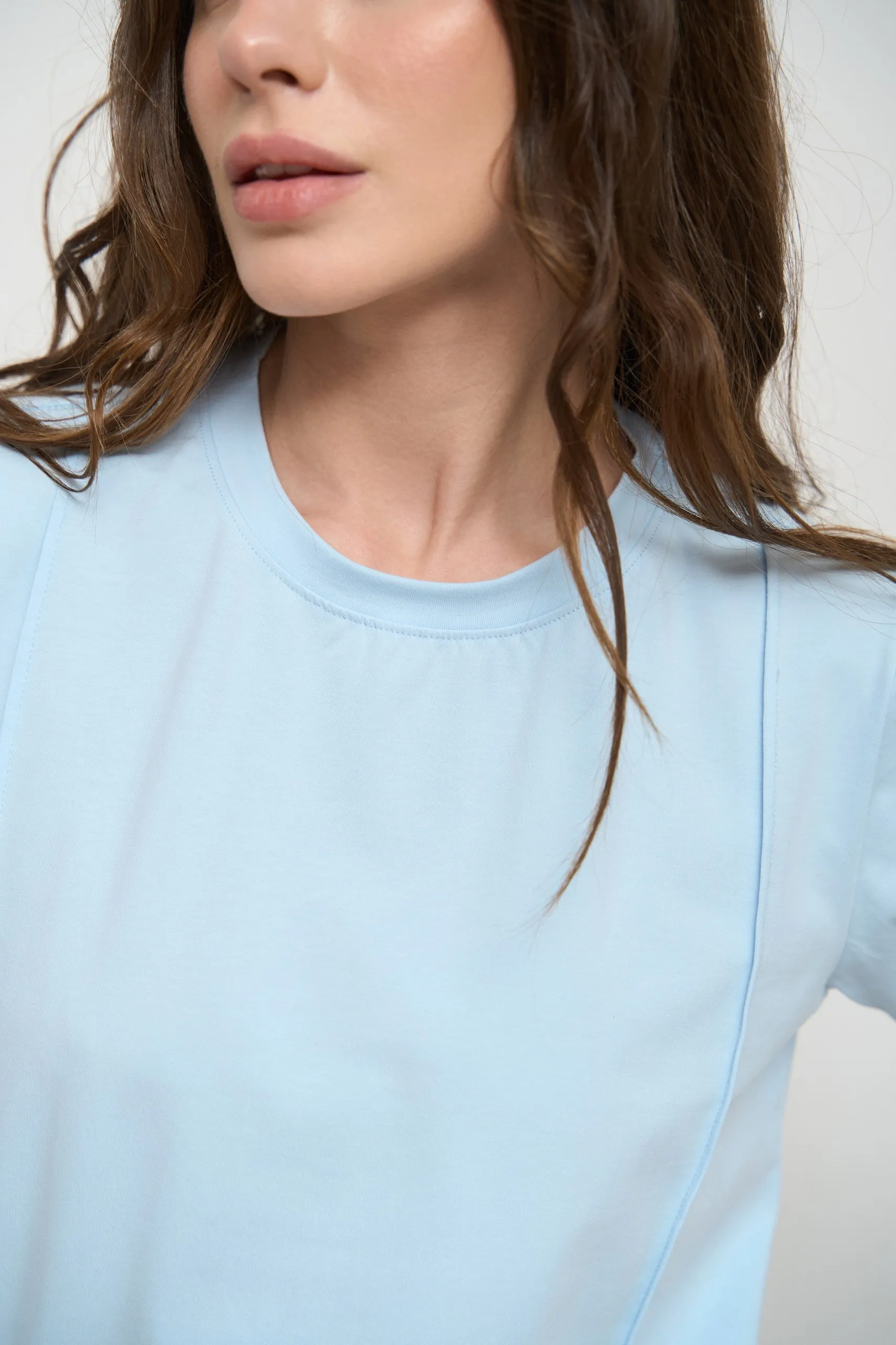 Blue Ribbed Seam Detail T-Shirt