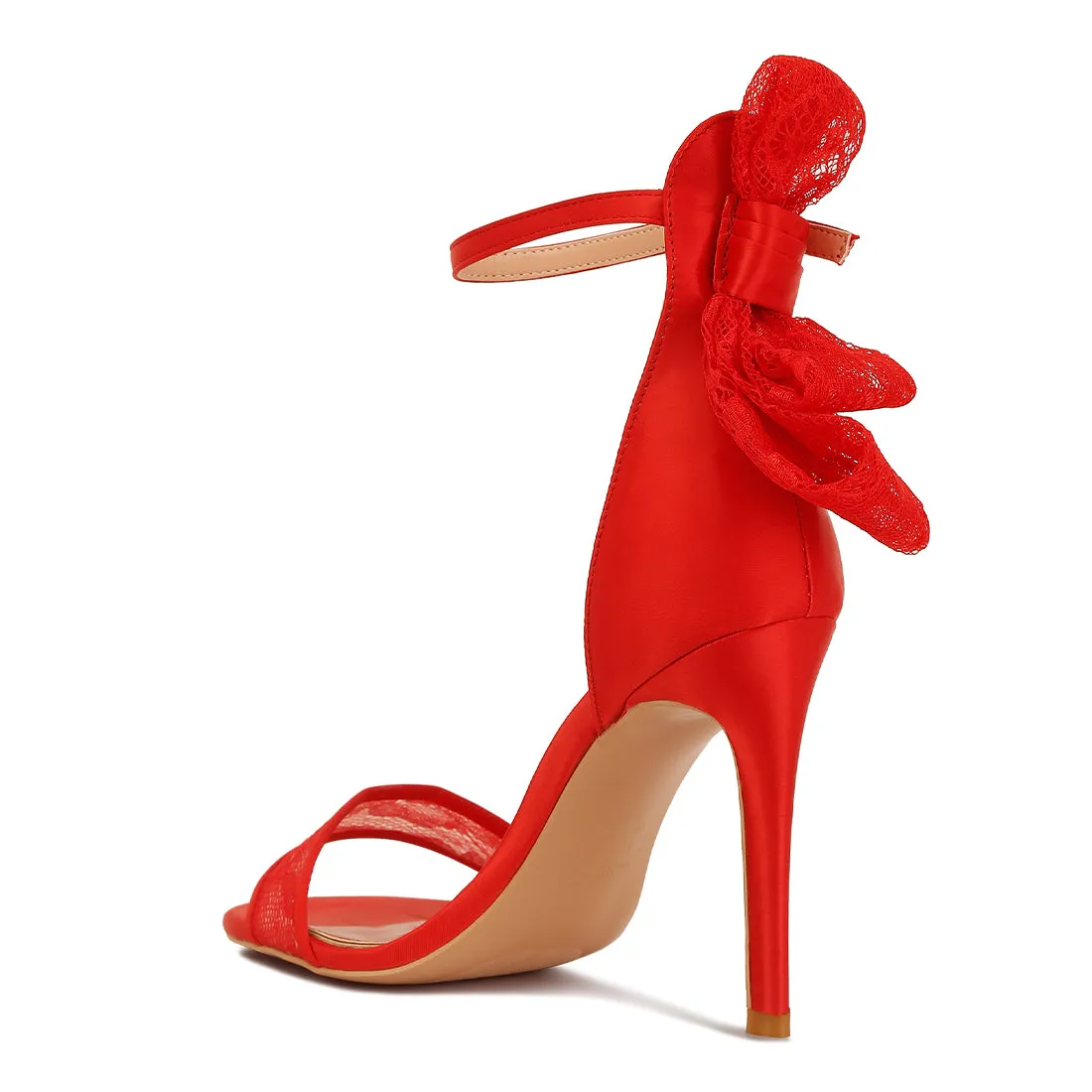 Bow Detail Lace Stiletto Sandals