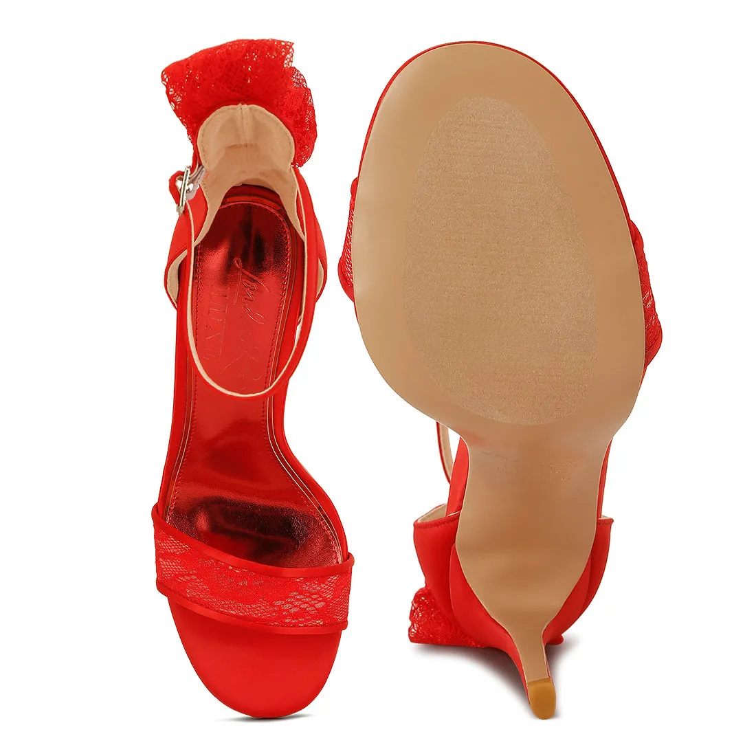 Bow Detail Lace Stiletto Sandals