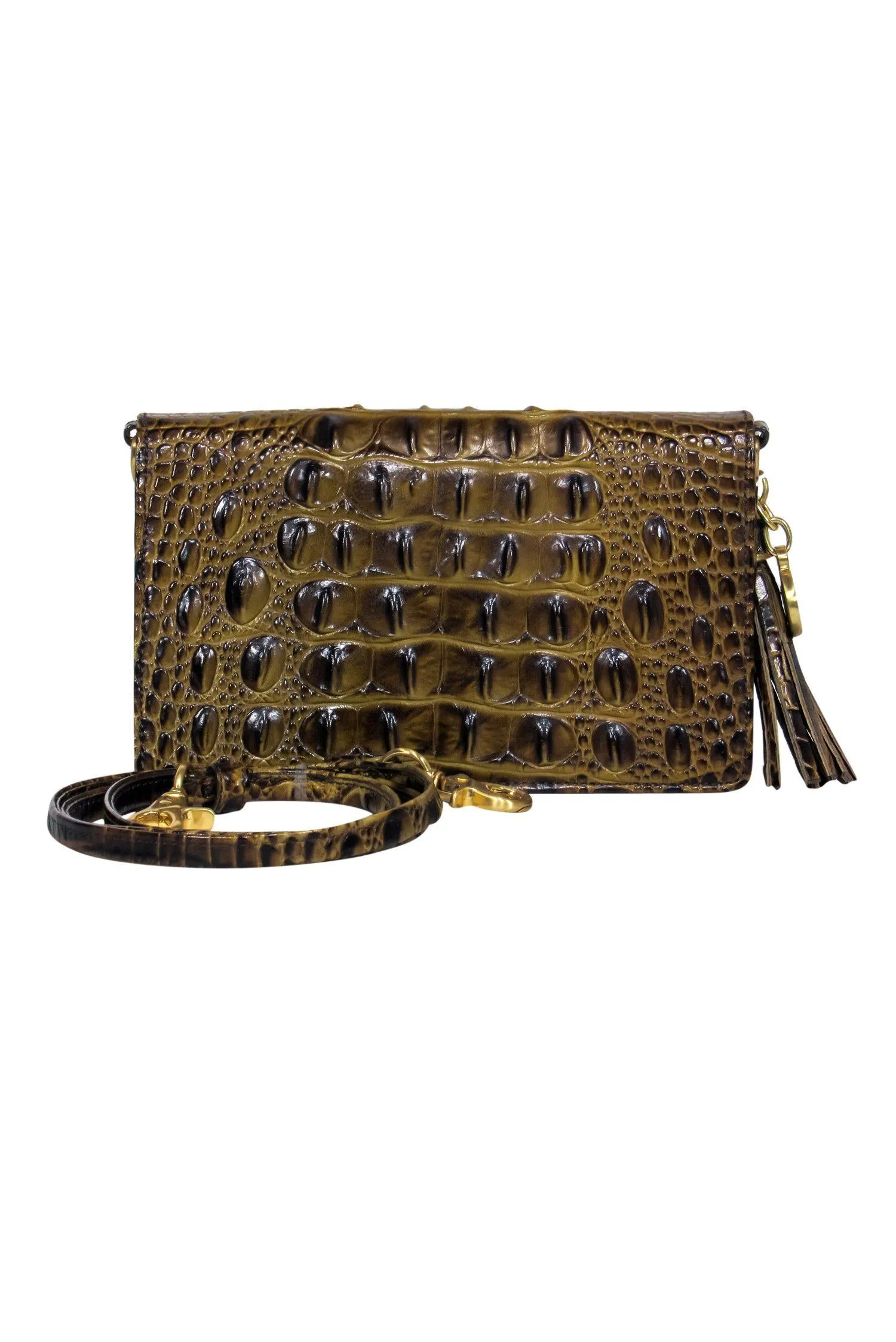 Brahmin - Olive Crocodile Embossed Convertible Crossbody Wallet