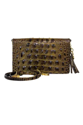 Brahmin - Olive Crocodile Embossed Convertible Crossbody Wallet