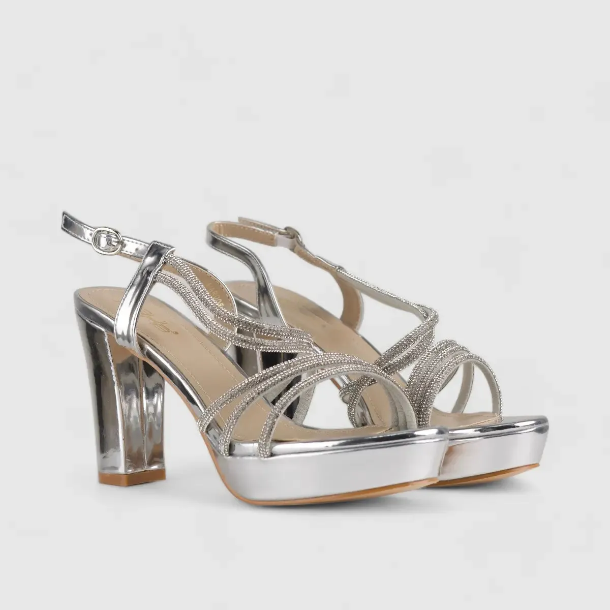 Bulbul Dress Evening Block Heel Sandals Silver HAR005