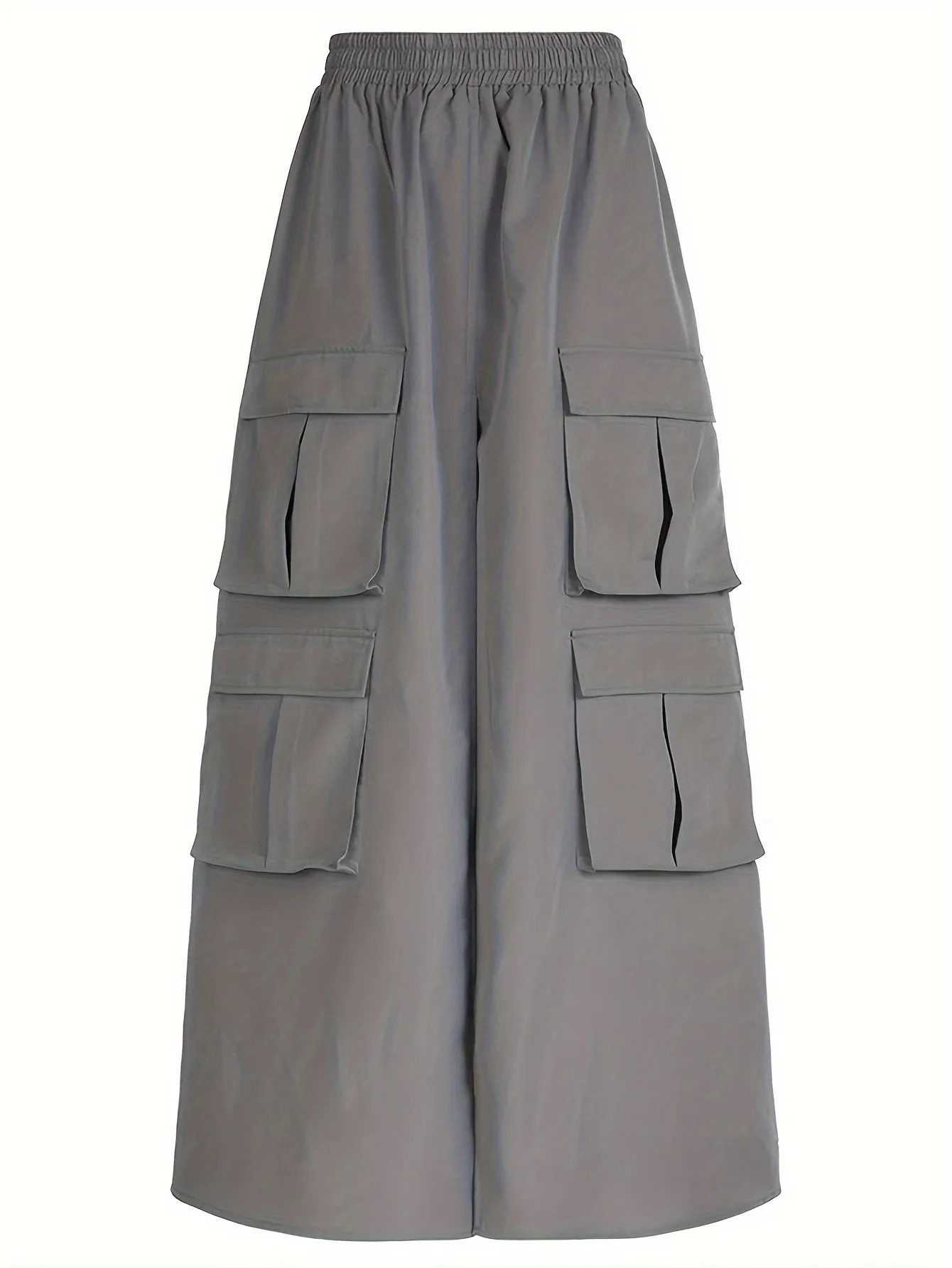 Cargo  Plain Flap Elastic Waist Split Sporty Skirt