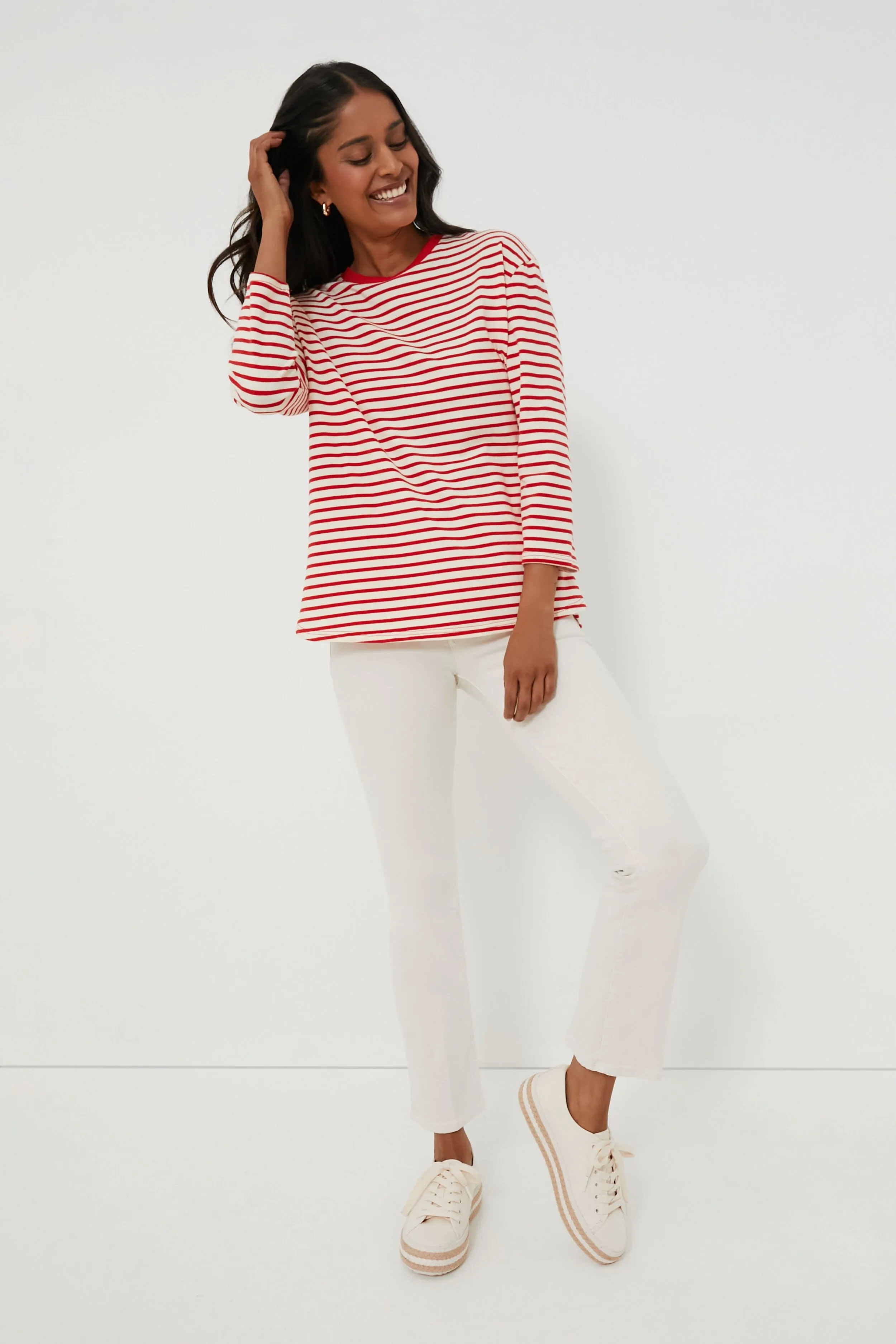 Cherry Striped Knit Popover