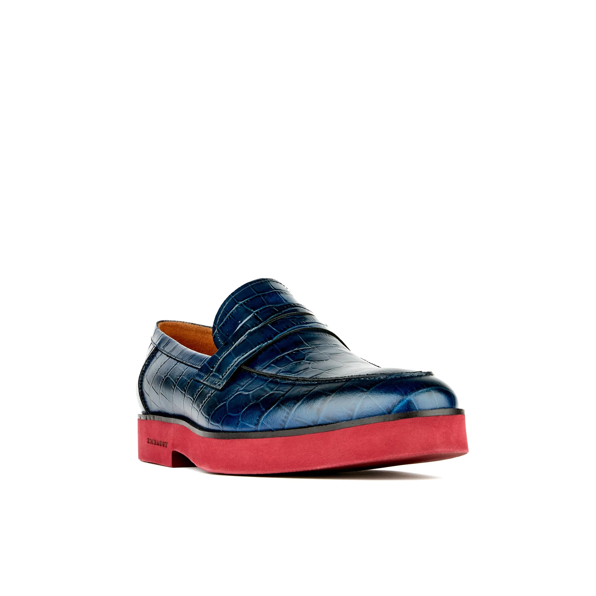 Chicago - Navy Croco - Men's croc effect leather penny loafer on lightweight sole