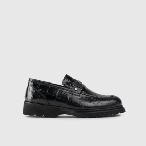 Chunky Sole Dress Loafers 60014 Black Croc