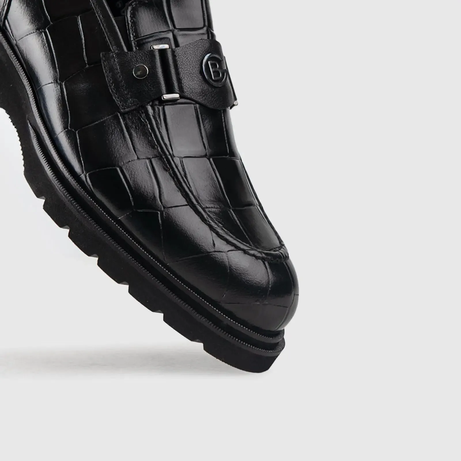 Chunky Sole Dress Loafers 60014 Black Croc