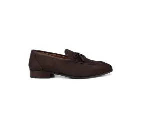 Coffee Textured Loafers With Bow Detail
