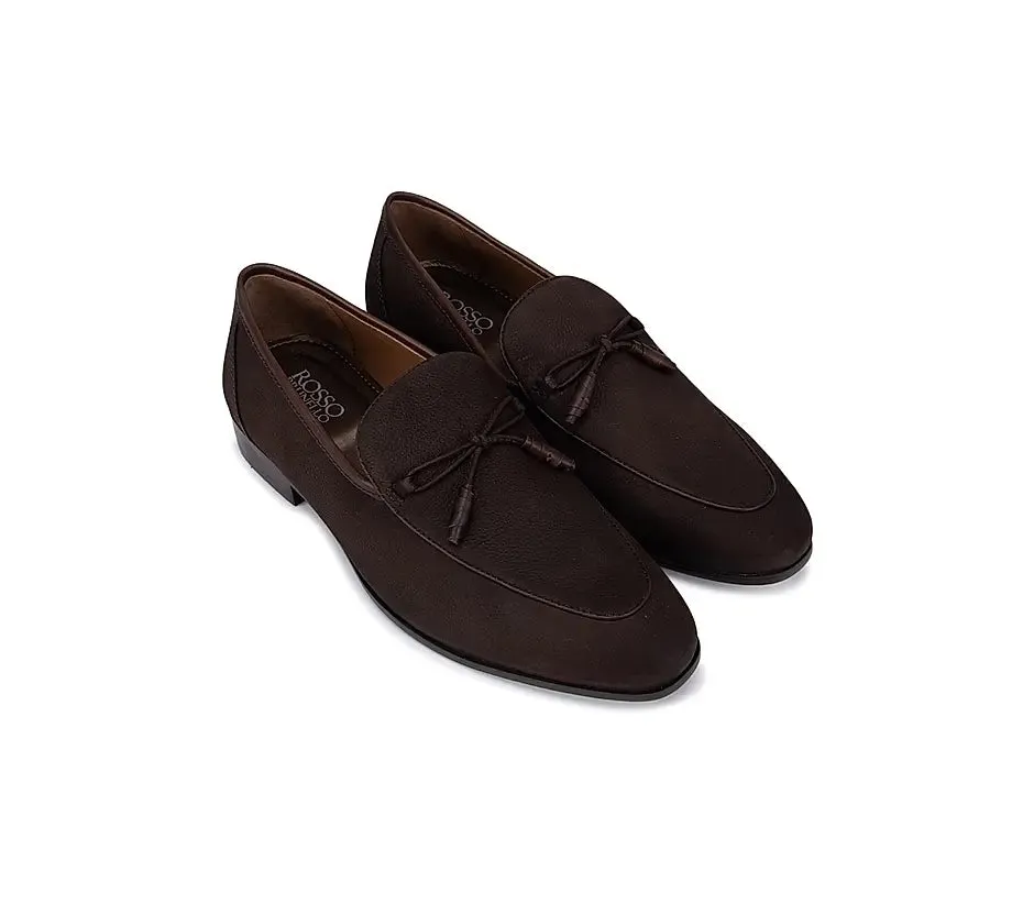 Coffee Textured Loafers With Bow Detail