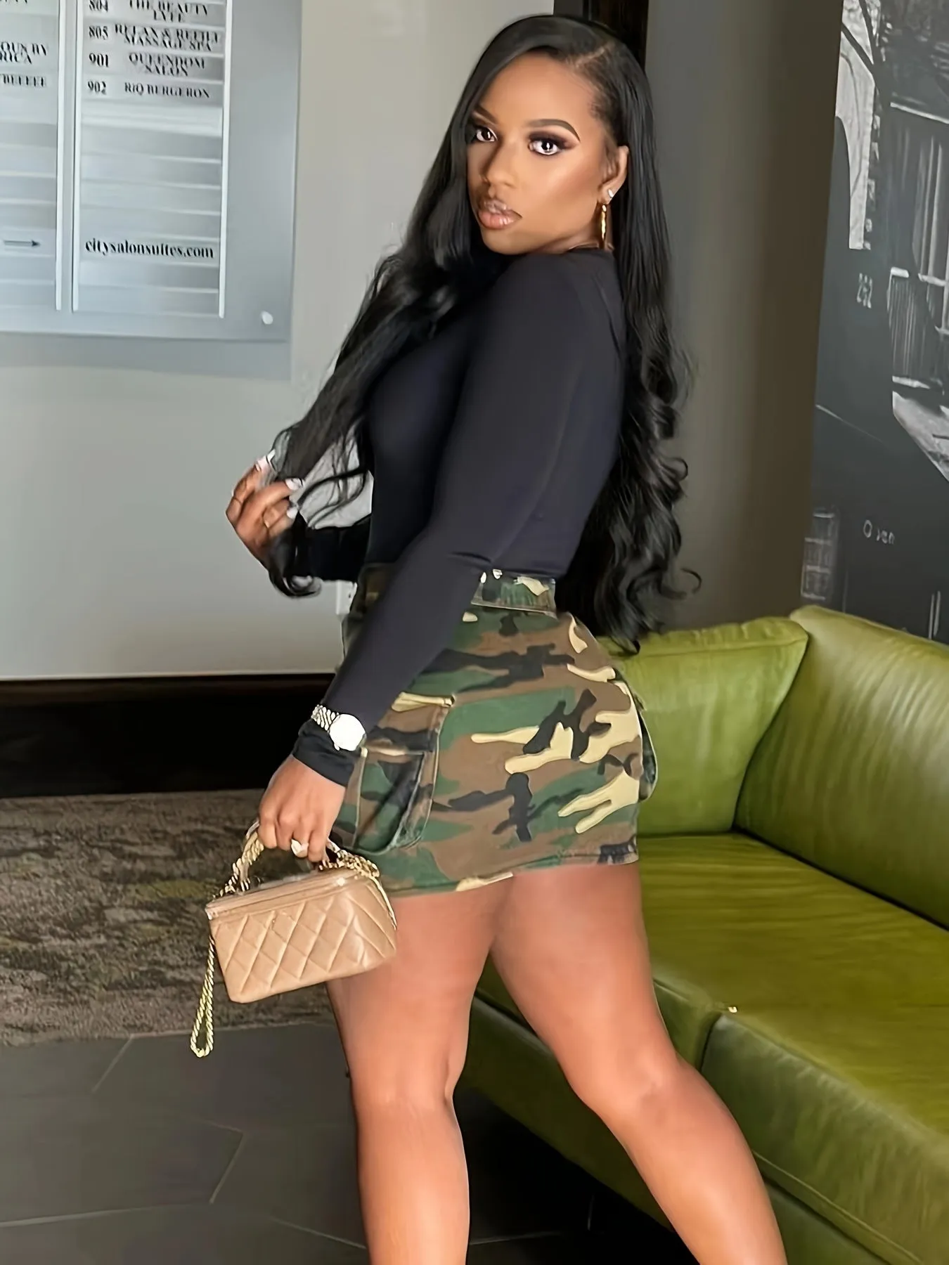 Denim Mini Slim Fit Mid-stretch Style Cargo Skirt
