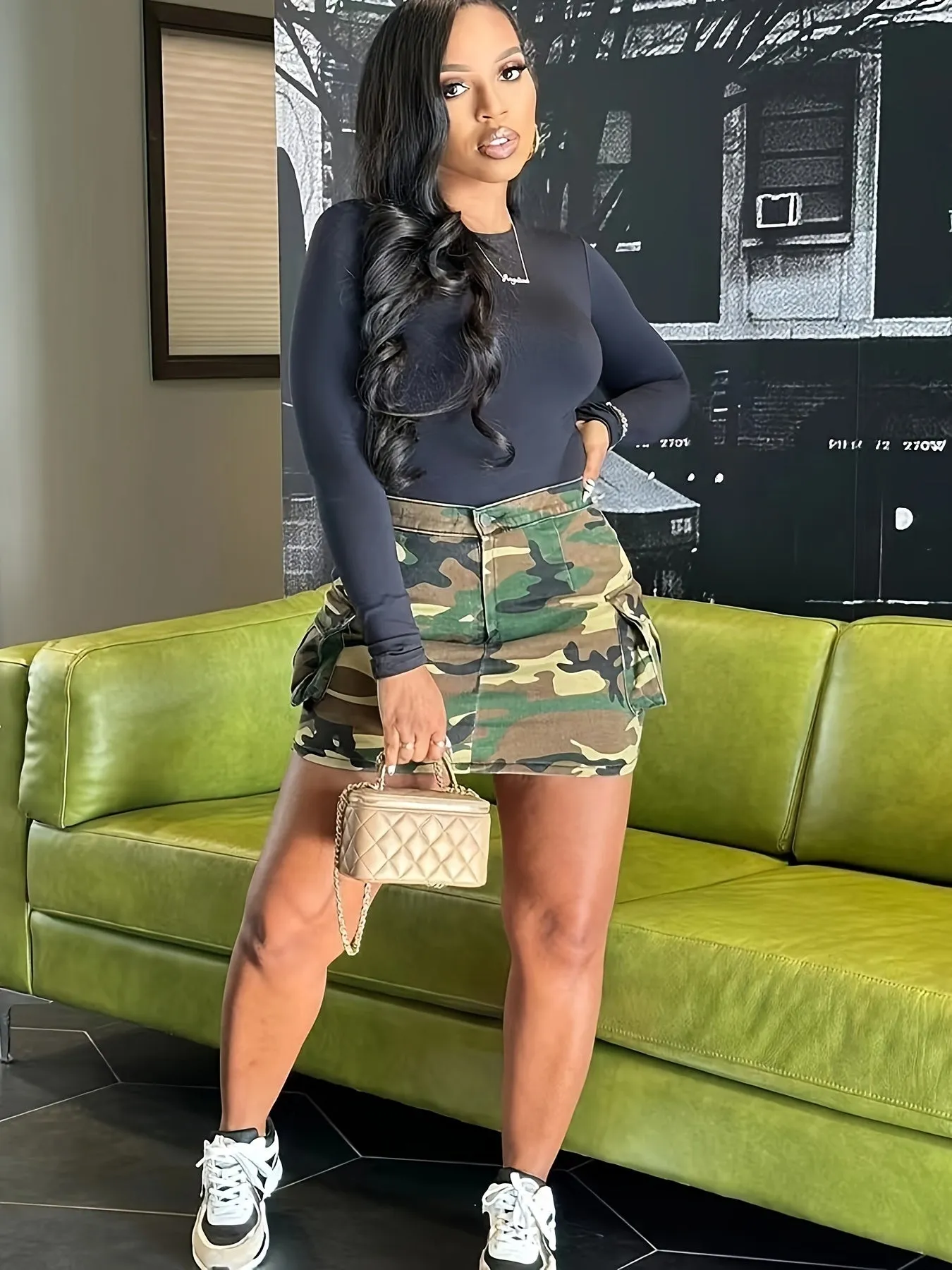Denim Mini Slim Fit Mid-stretch Style Cargo Skirt