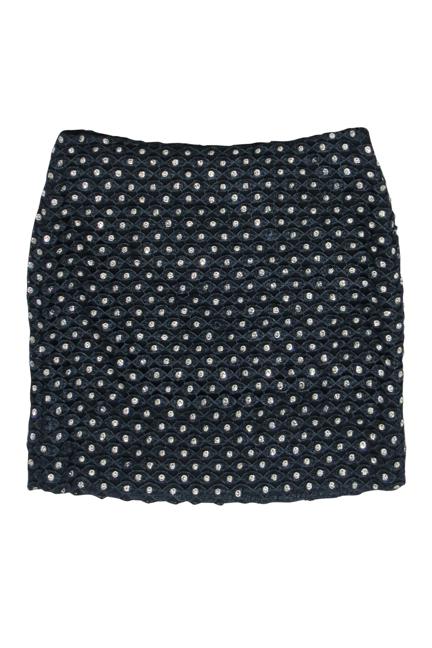 Diane von Furstenberg - Black & Navy Crochet Rhinestone Miniskirt Sz 0