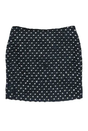 Diane von Furstenberg - Black & Navy Crochet Rhinestone Miniskirt Sz 0