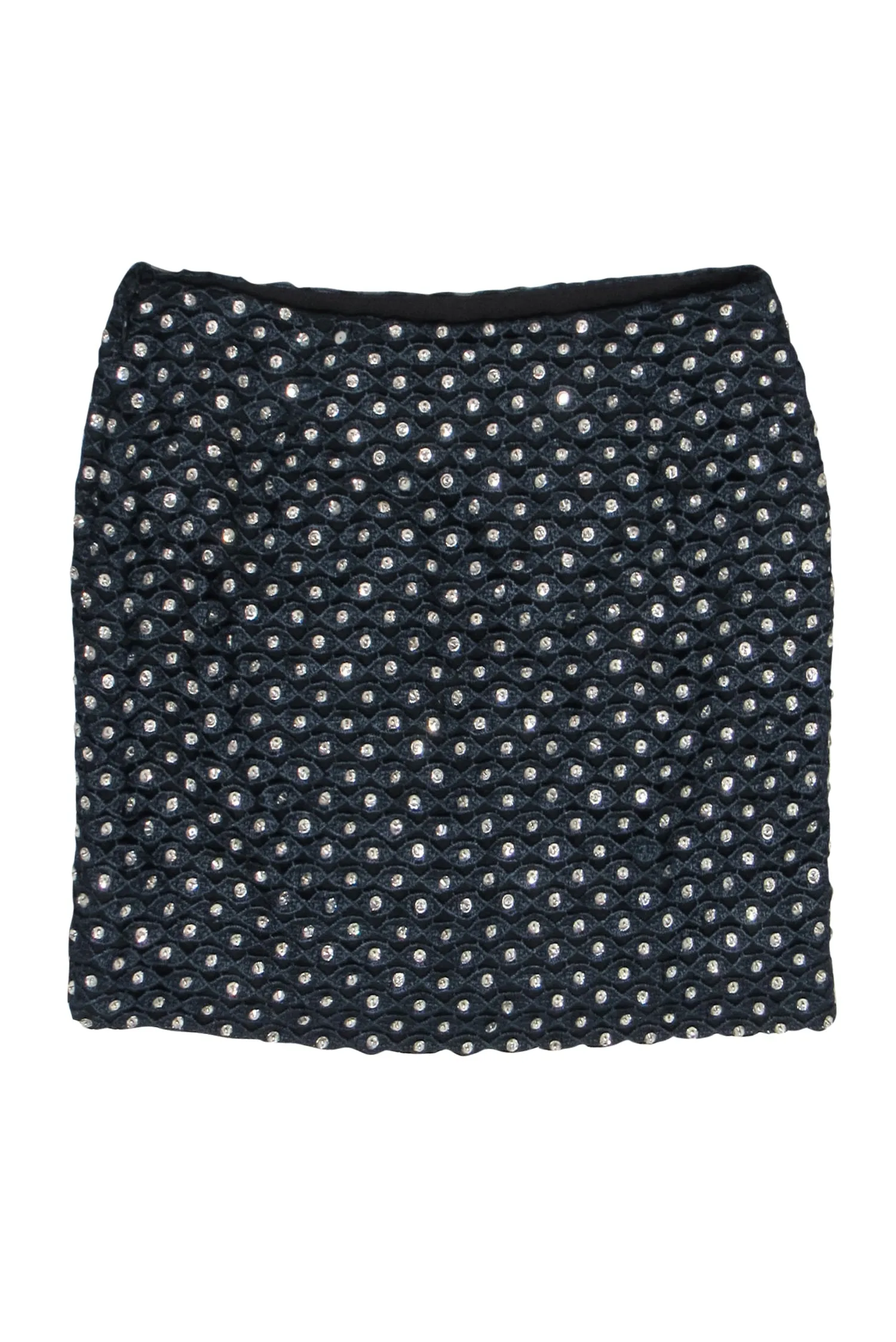 Diane von Furstenberg - Black & Navy Crochet Rhinestone Miniskirt Sz 0