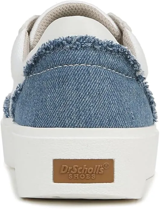 Dr. Scholl's Madison White/Blue Denim Lace Up Round Toe Low Top Fashion Sneakers
