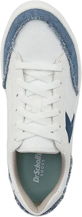 Dr. Scholl's Madison White/Blue Denim Lace Up Round Toe Low Top Fashion Sneakers