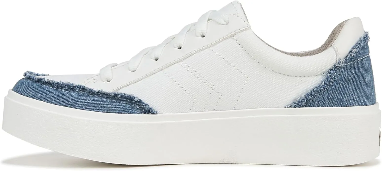 Dr. Scholl's Madison White/Blue Denim Lace Up Round Toe Low Top Fashion Sneakers