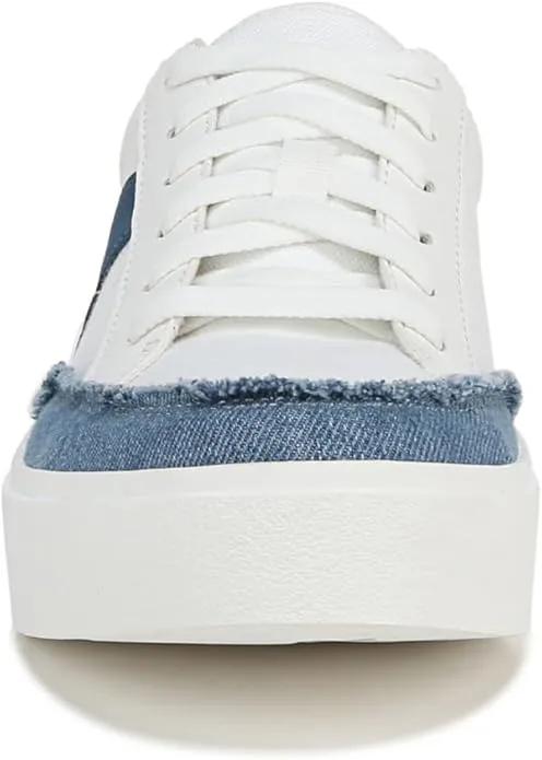 Dr. Scholl's Madison White/Blue Denim Lace Up Round Toe Low Top Fashion Sneakers