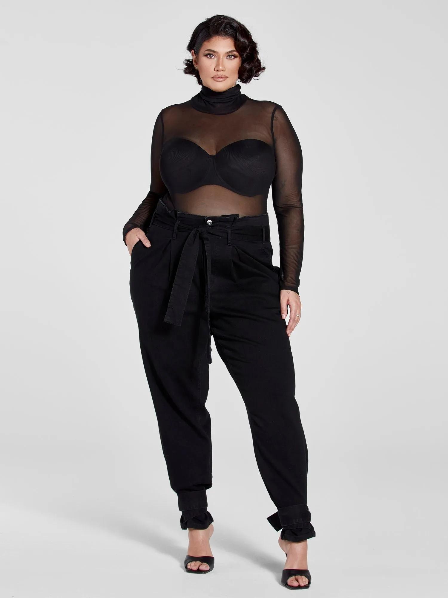Fashion To Figure - High Rise Paperbag Waist Jeans with Ankle Ties