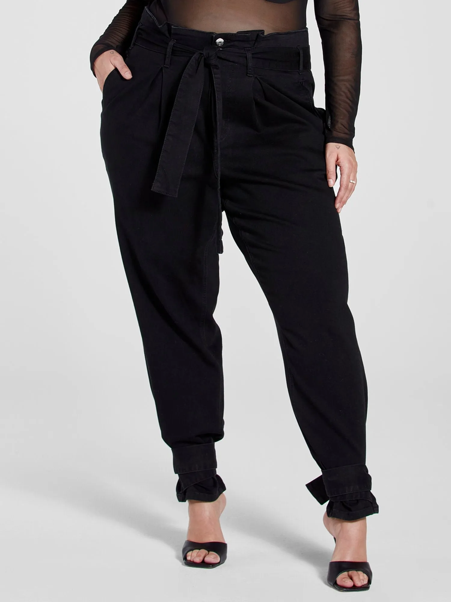 Fashion To Figure - High Rise Paperbag Waist Jeans with Ankle Ties