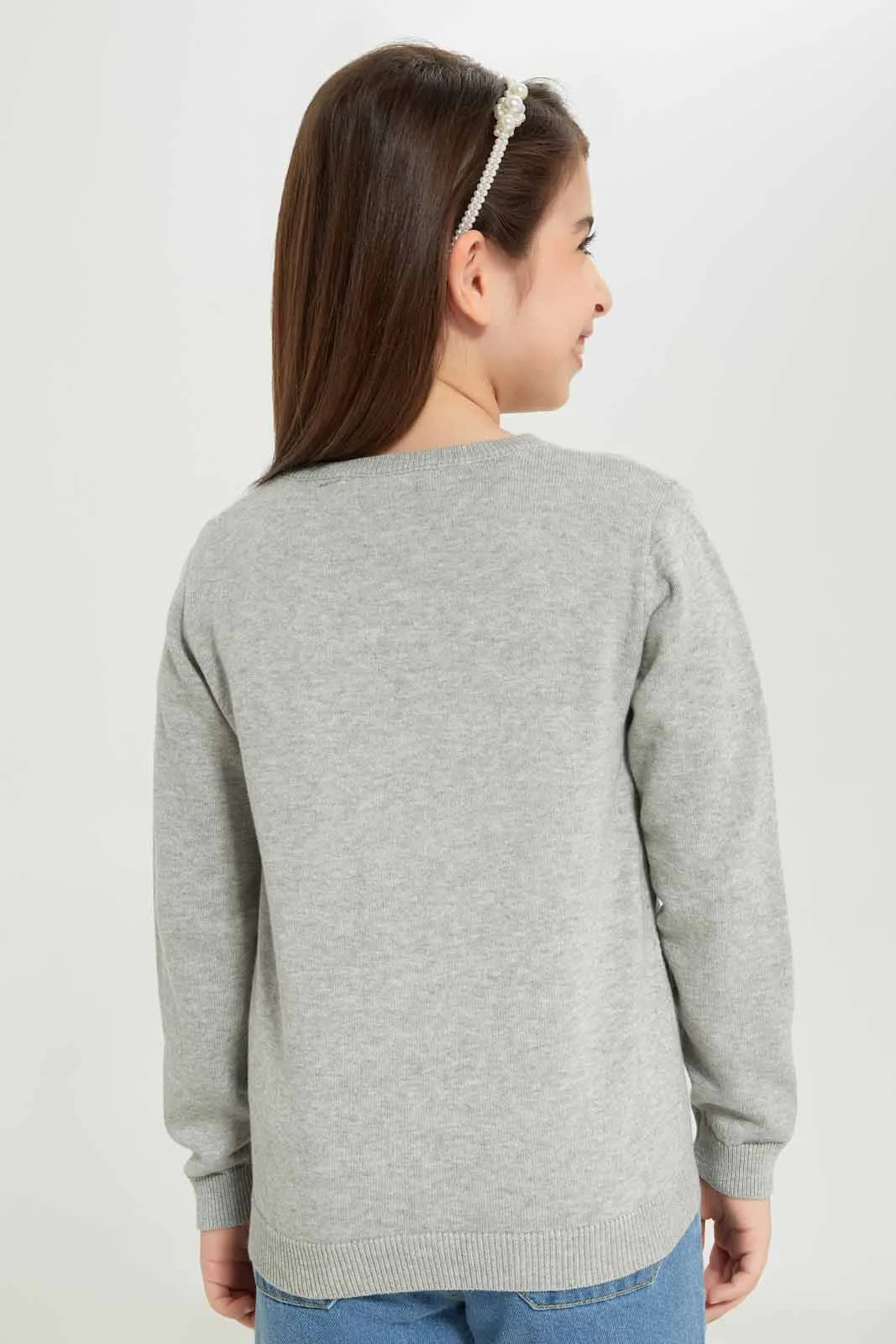 Girls Grey Jacquard Cardigan