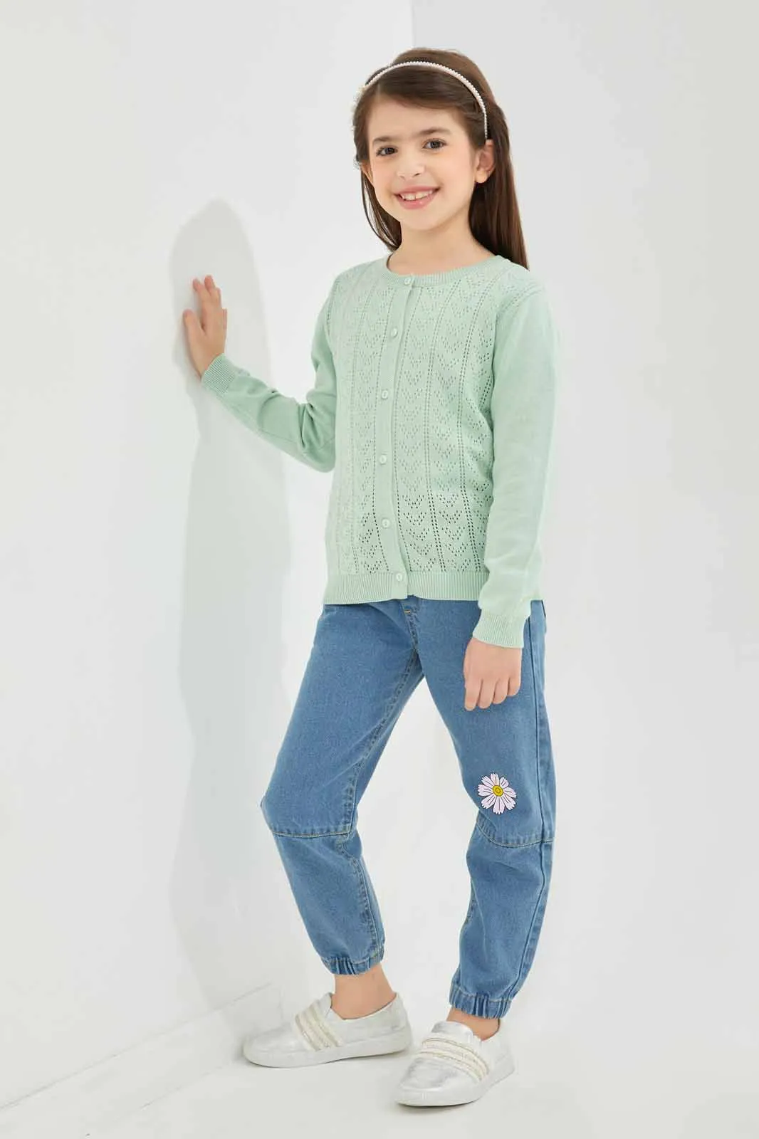 Girls Mint Jacquard Cardigan