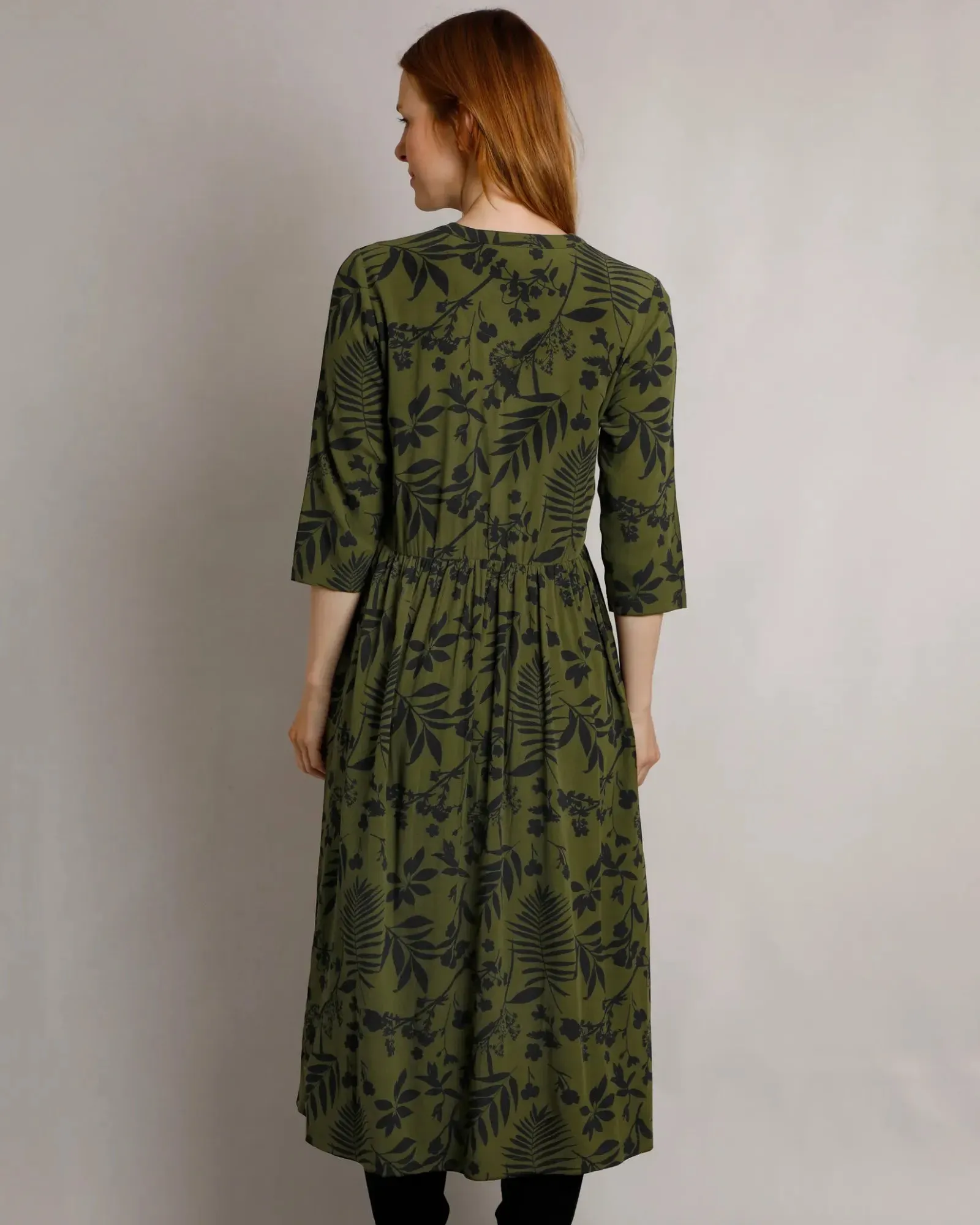 Hellen Olive Green EcoVero Viscose Midi Dress