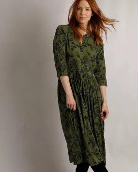 Hellen Olive Green EcoVero Viscose Midi Dress