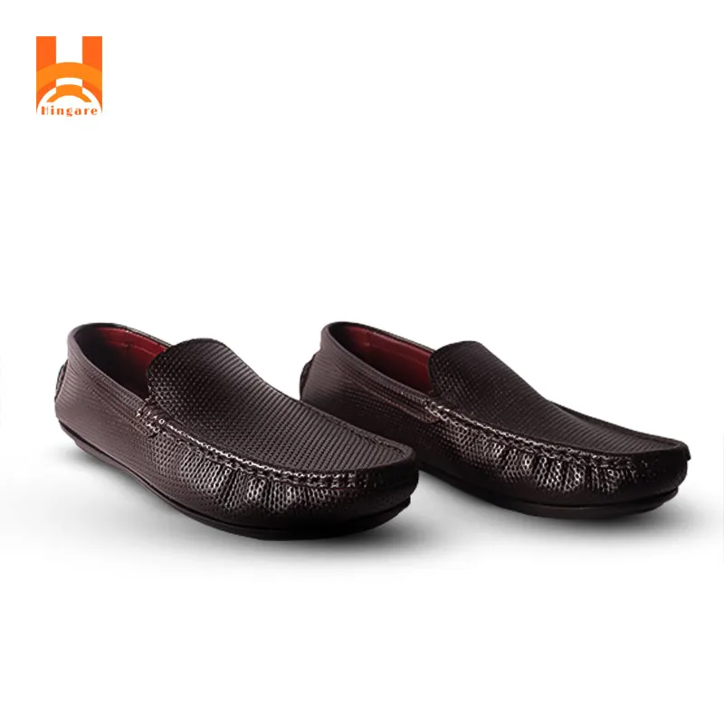 Hingare Genuine Leather Men's Shoes Textured Print Casual Slip On Loafers