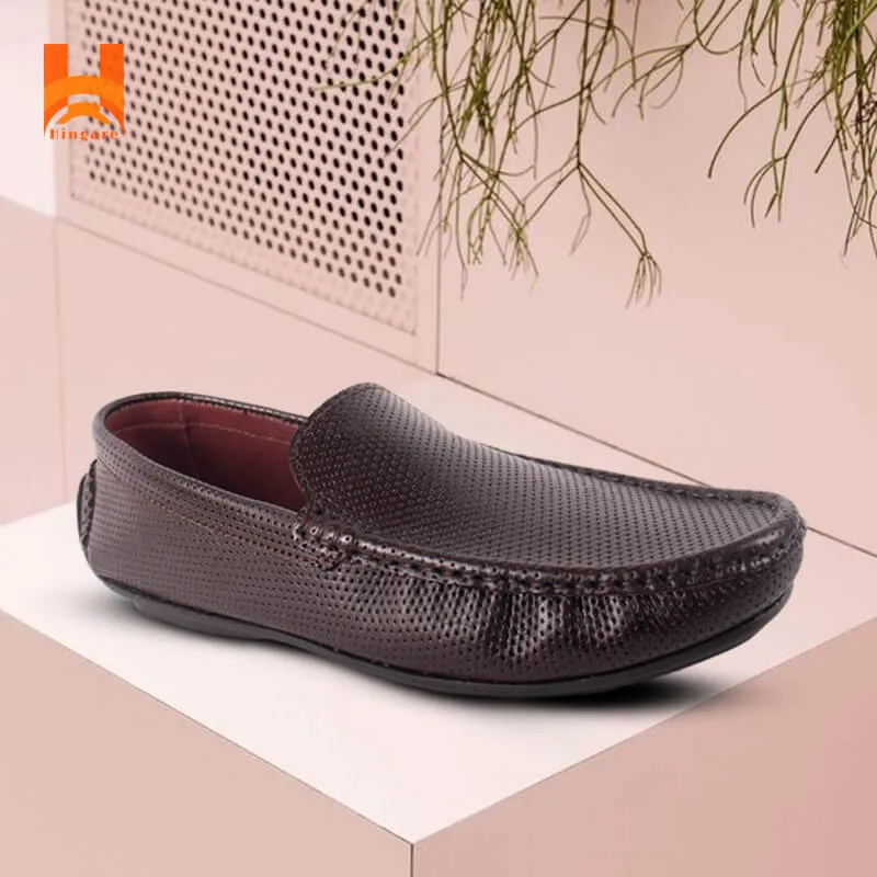 Hingare Genuine Leather Men's Shoes Textured Print Casual Slip On Loafers