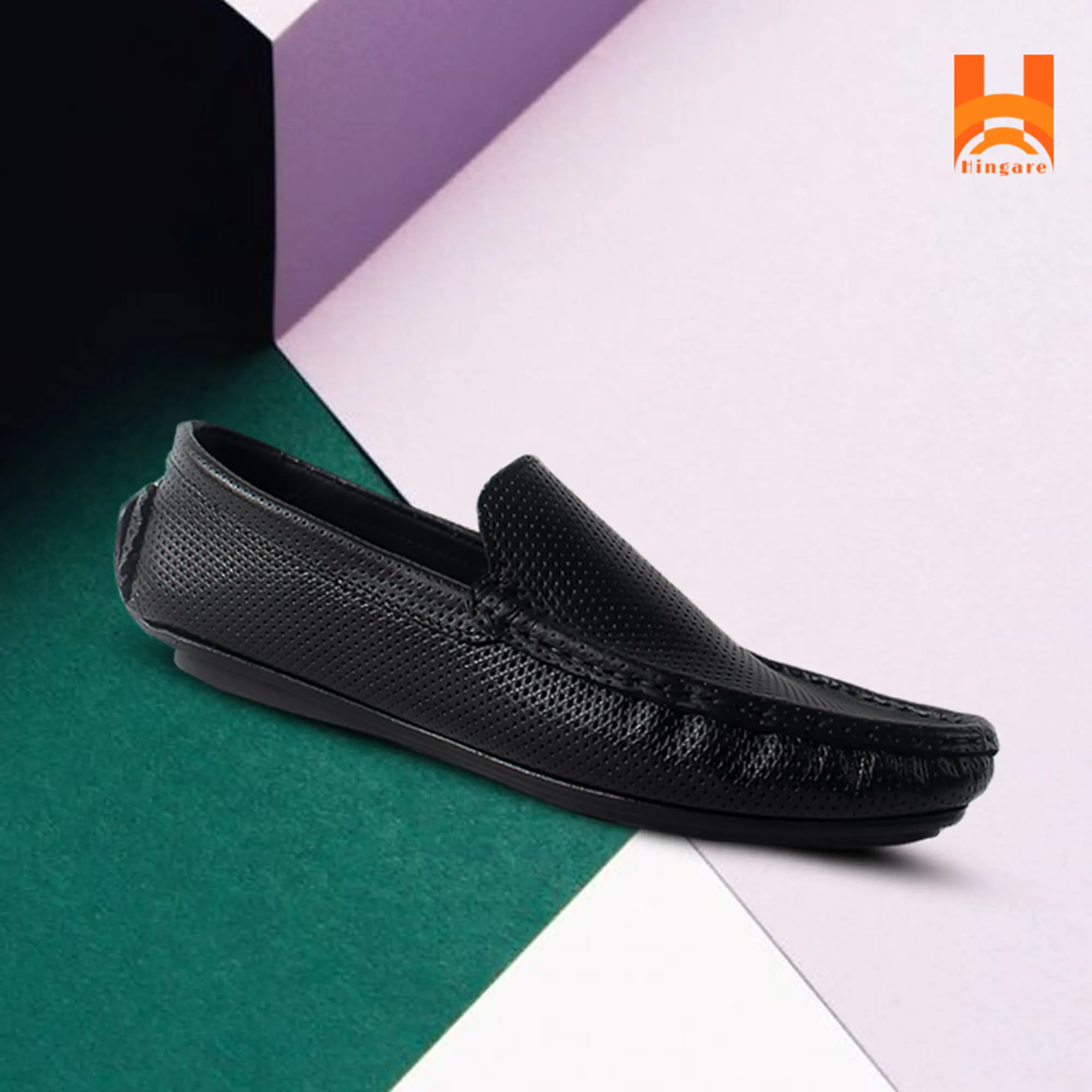 Hingare Genuine Leather Men's Shoes Textured Print Casual Slip On Loafers