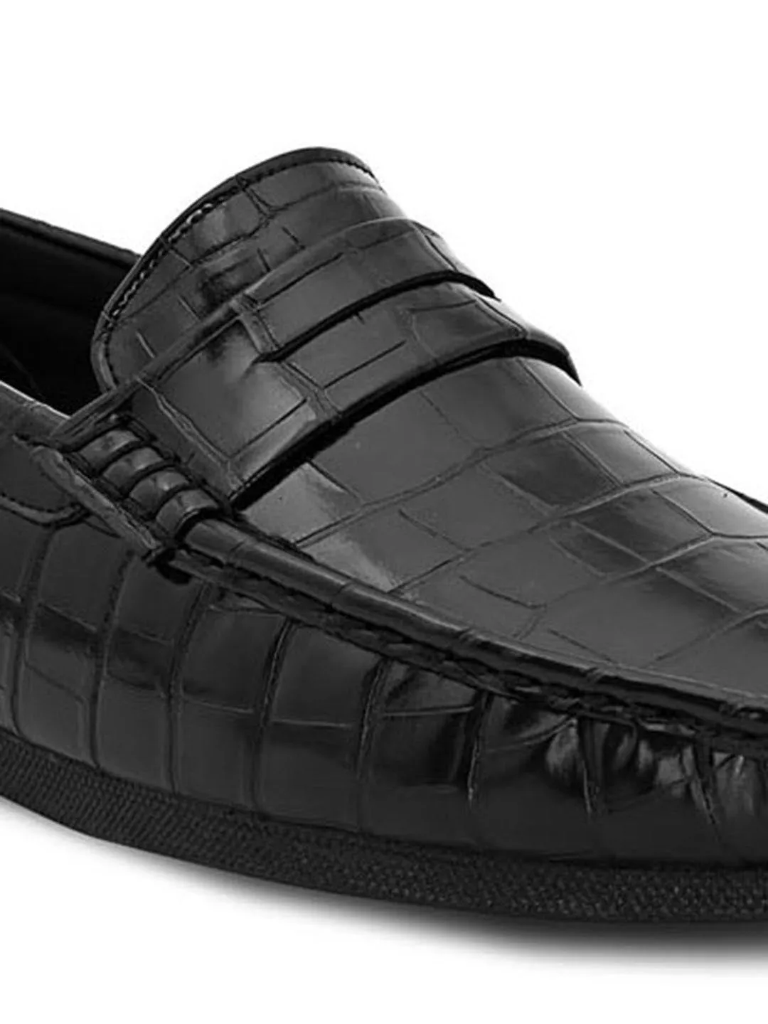 Hydes N Hues Men Black Textured Loafers