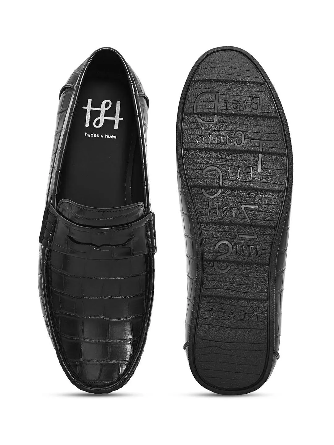 Hydes N Hues Men Black Textured Loafers