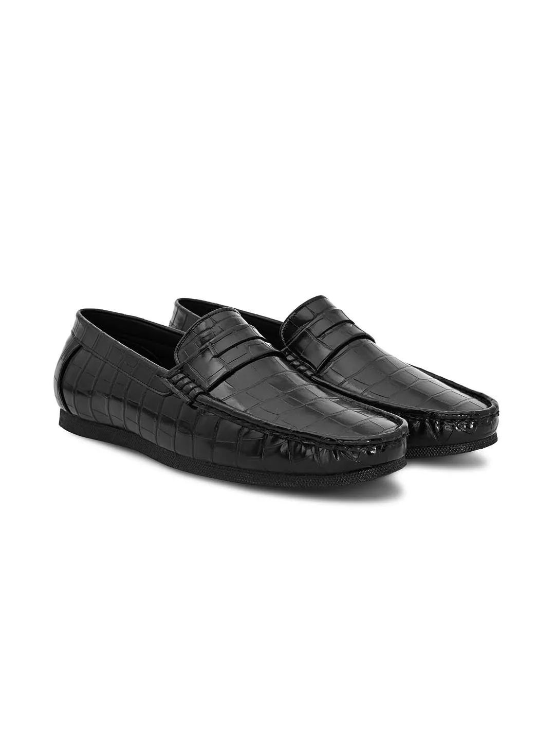 Hydes N Hues Men Black Textured Loafers
